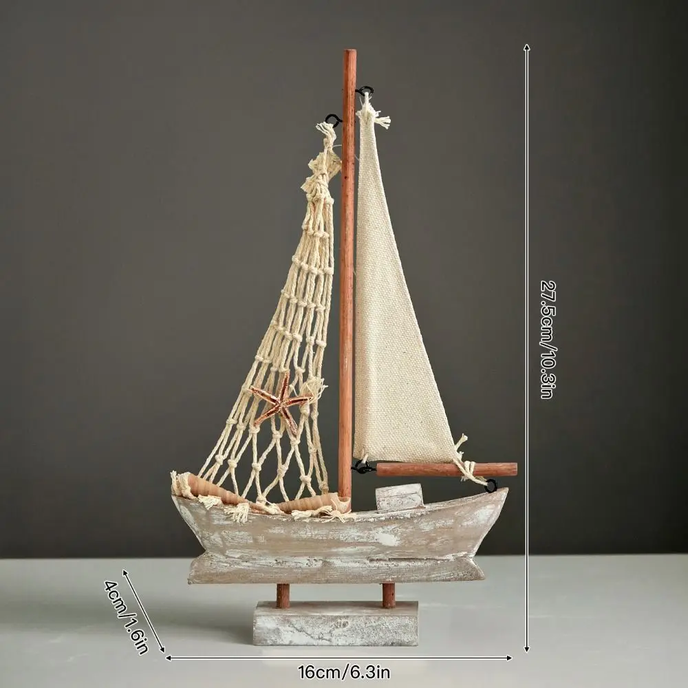 Mediterranean Style Mini Sailboat Model Multi-size Multicolor Desktop Ornament Model Wood Starfish Conch Tabletop Boat Model