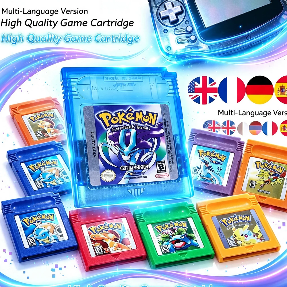 HOT USA ESP FRA GBC Pokemon Cartridge Bundle Red/Blue/Crystal/Gold/Silver/Yellow/Green Multilingual Card Pokemon Game Card