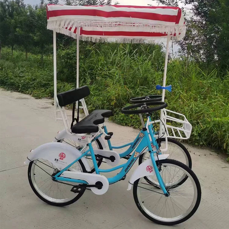 

2-местный четырехколесный тандемный велосипед Surrey, велосипедный автомобиль с солнцезащитным капюшоном для взрослых, яркое цветное удобное седло для скамейки