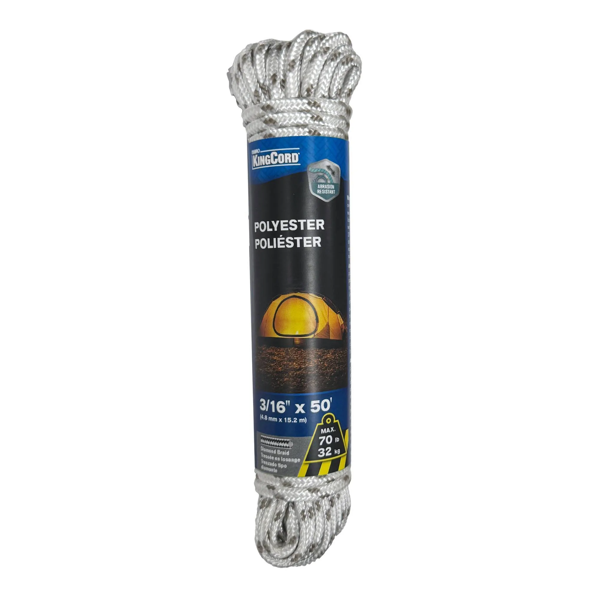 Diamond Braid Polyester Rope, White Gray Utility Cord For Camping, Marine, Clothesline And Home Repair