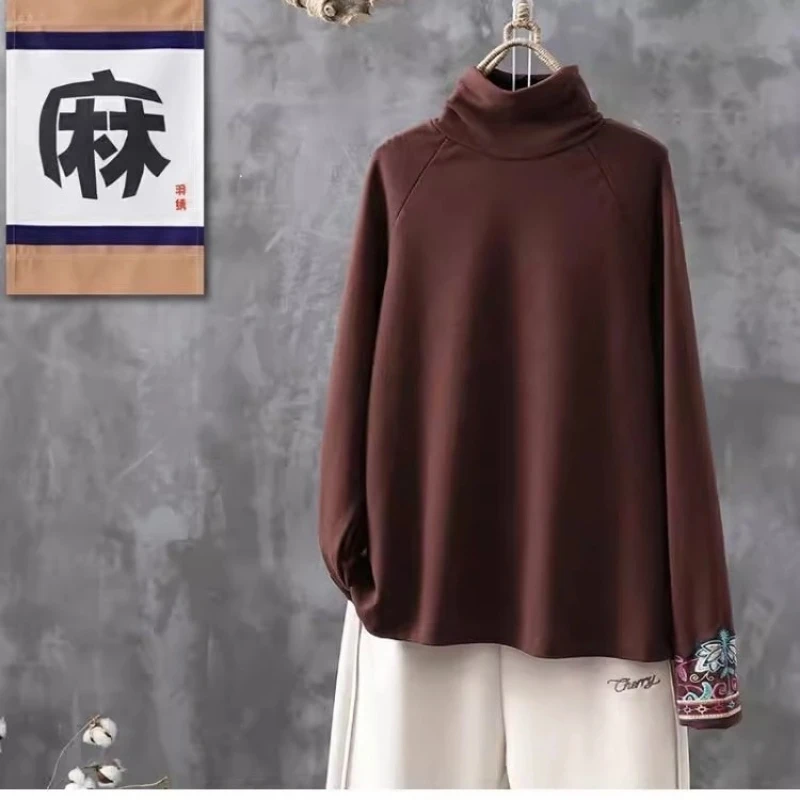 

Винтажные футболки с длинными рукавами и вышивкой, осень-зима, новые простые универсальные повседневные топы, футболки, модная женская одежда в стиле Харадзюку