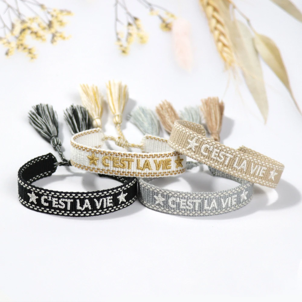 Woven Friendship Bracelet For Women With Saying C'EST LA VIE Summer Stackable Jewelry