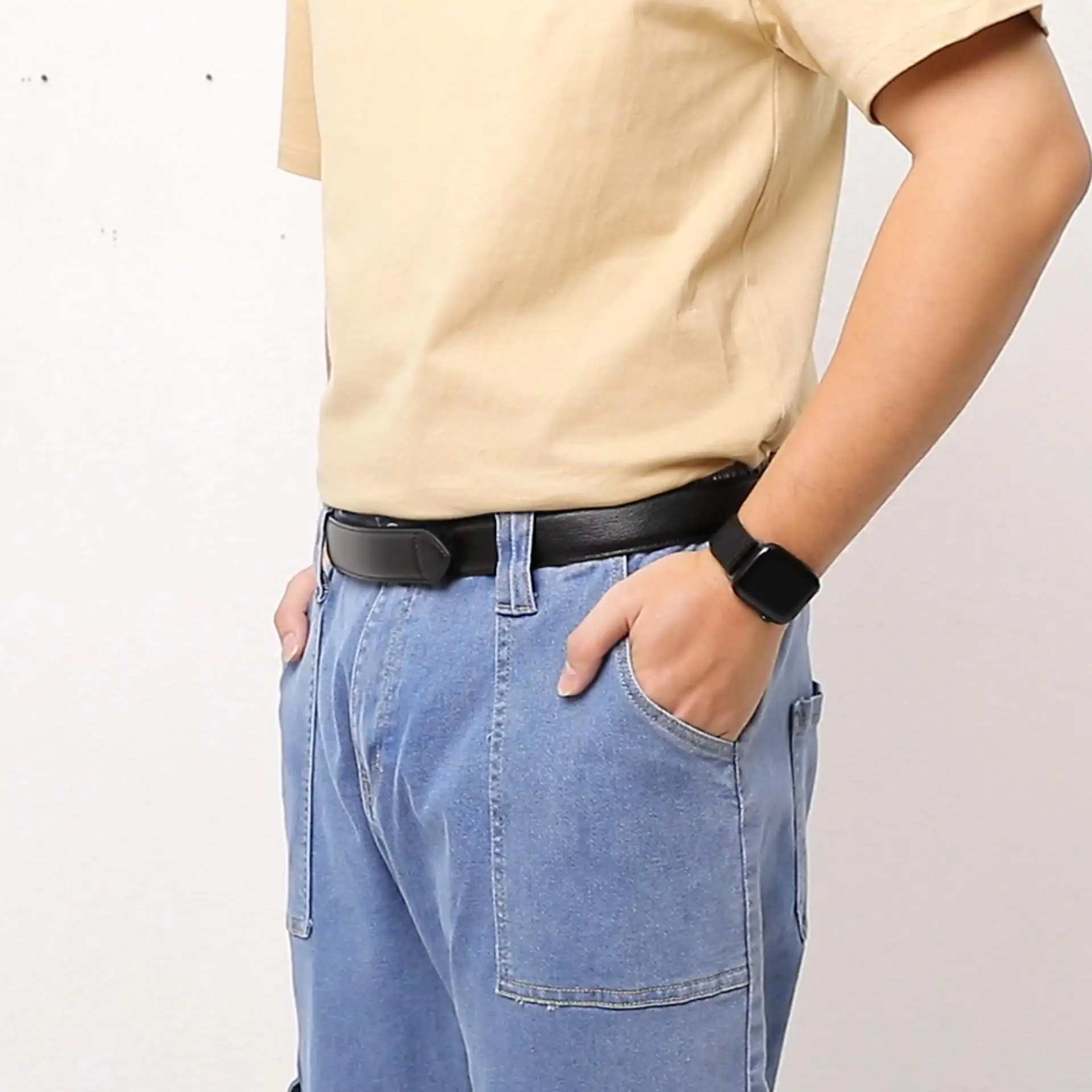 OYIFAN الرجال مشبك خالية حزام مريح حزام أعمال حزام جلد الرجال مريحة الفيلكرو إغلاق حزام حزام جلد طبيعي #6