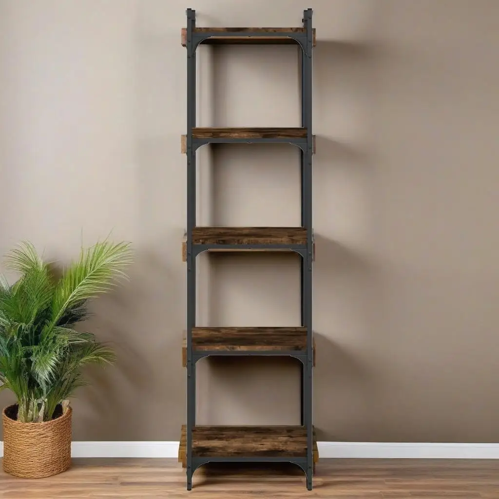 

5-Tier Smoked Oak Bookcase - 15.7x11.8x60.6 Engineered Wood Storage Shelf