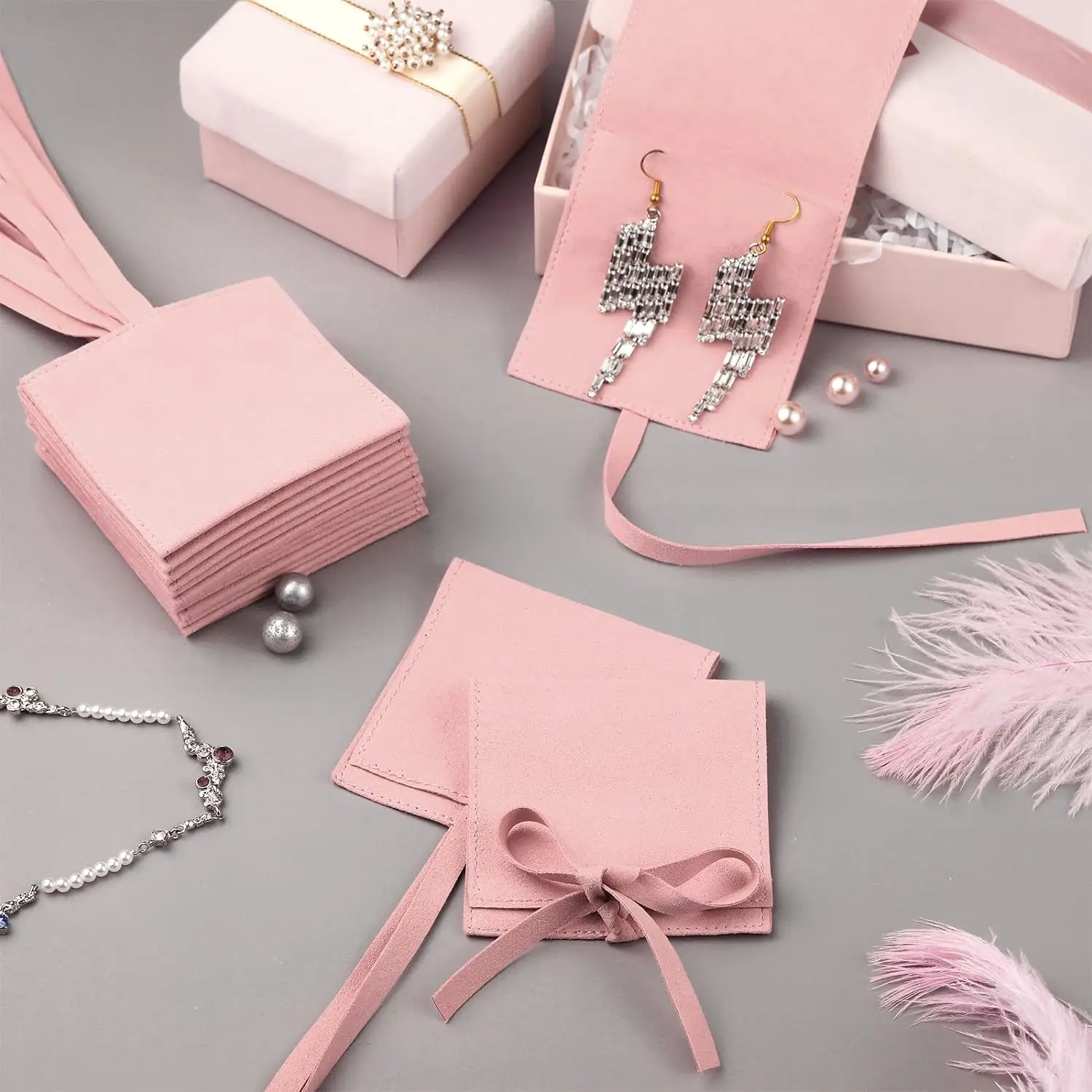 80 Pcs Microfiber Jewelry Pouch 8x8 cm Jewelry Packaging Bag Luxury Small Jewelry Gift Bag for Small Business Envelope Style Bra