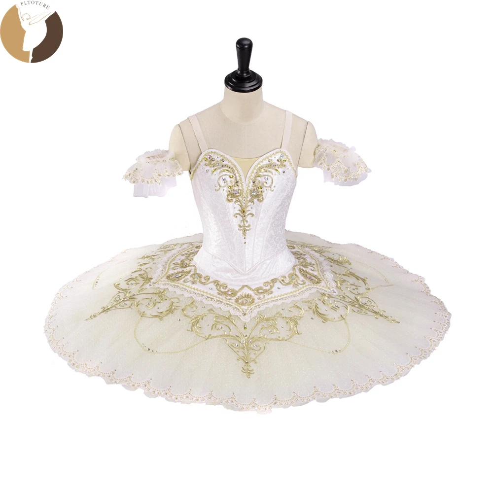 

FLTOTURE New Arrival Adult Child Split White Gold YAGP Nutcracker Classical Ballet Stage Costumes Raymonda Pancake Tutu Skirt