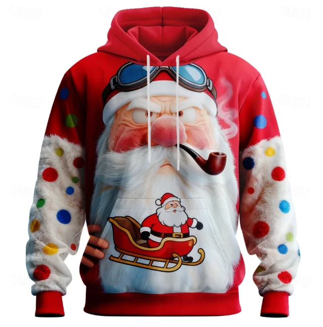 Christmas Men's Santa Claus Hoodie Fun Long Sleeved 3D Printed Hooded Sweatshirt Fashion Daily Street Casual Party Pullover Coat