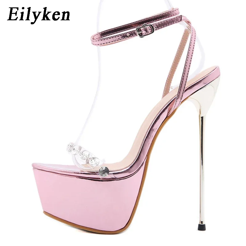 Eilyken Sexy Nightclub Fetish Stripper Woman Sandals Open Toe Ankle Buckle Strap Platform Stiletto High Heel Shoes