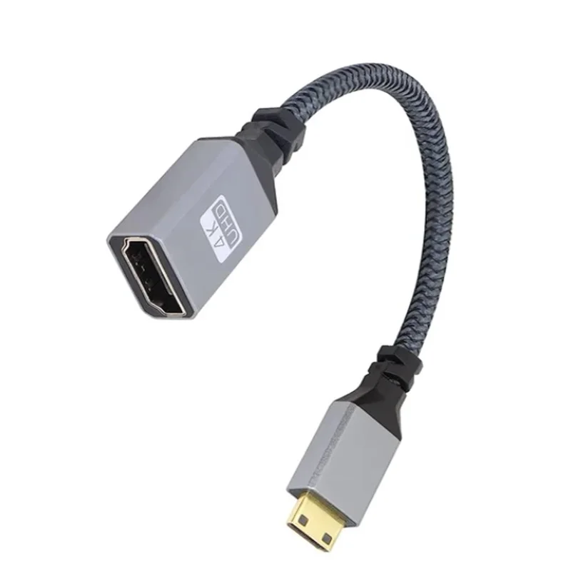 20CM 4K@60HZ Nylon Braid Gold HD V2.0 MINI MICRO HDMI Cable Male To HDMI Fmale Extension Cable For HDTV PS4 Projector