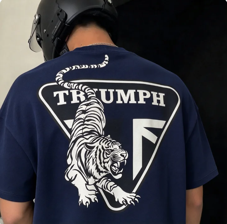 2026 new Men Retro Tiger Graphic T Shirt Back Print Vintage Motorbike Theme Oversized Short Sleeve Cotton Streetwear Tops