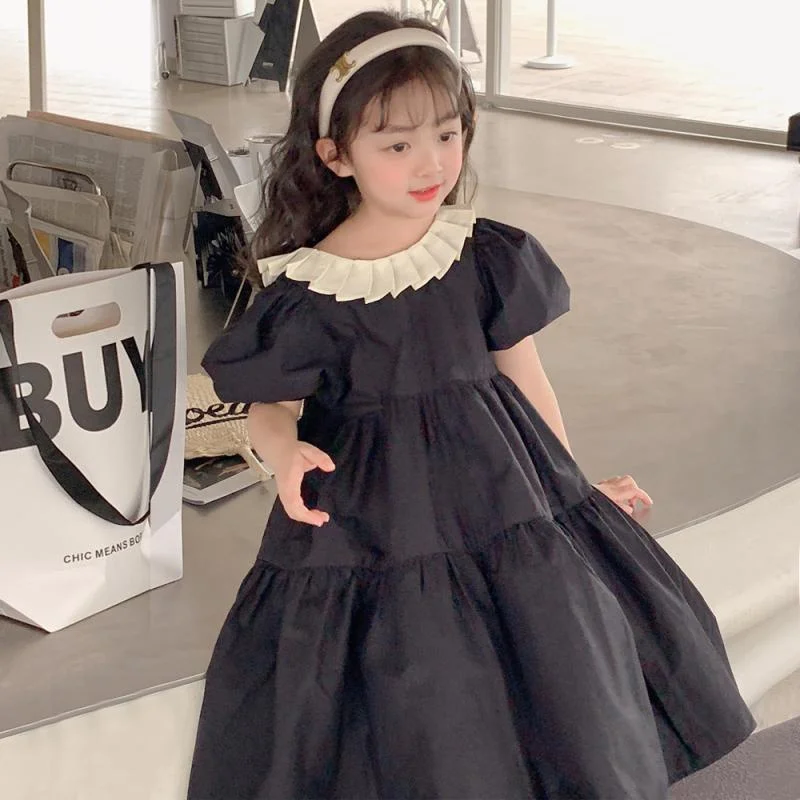 Girl Dress Kids Party Birthday Evening Gown Cotton 2024 Black Spring Summer For Wedding Flower Girl Dress Children Clothing