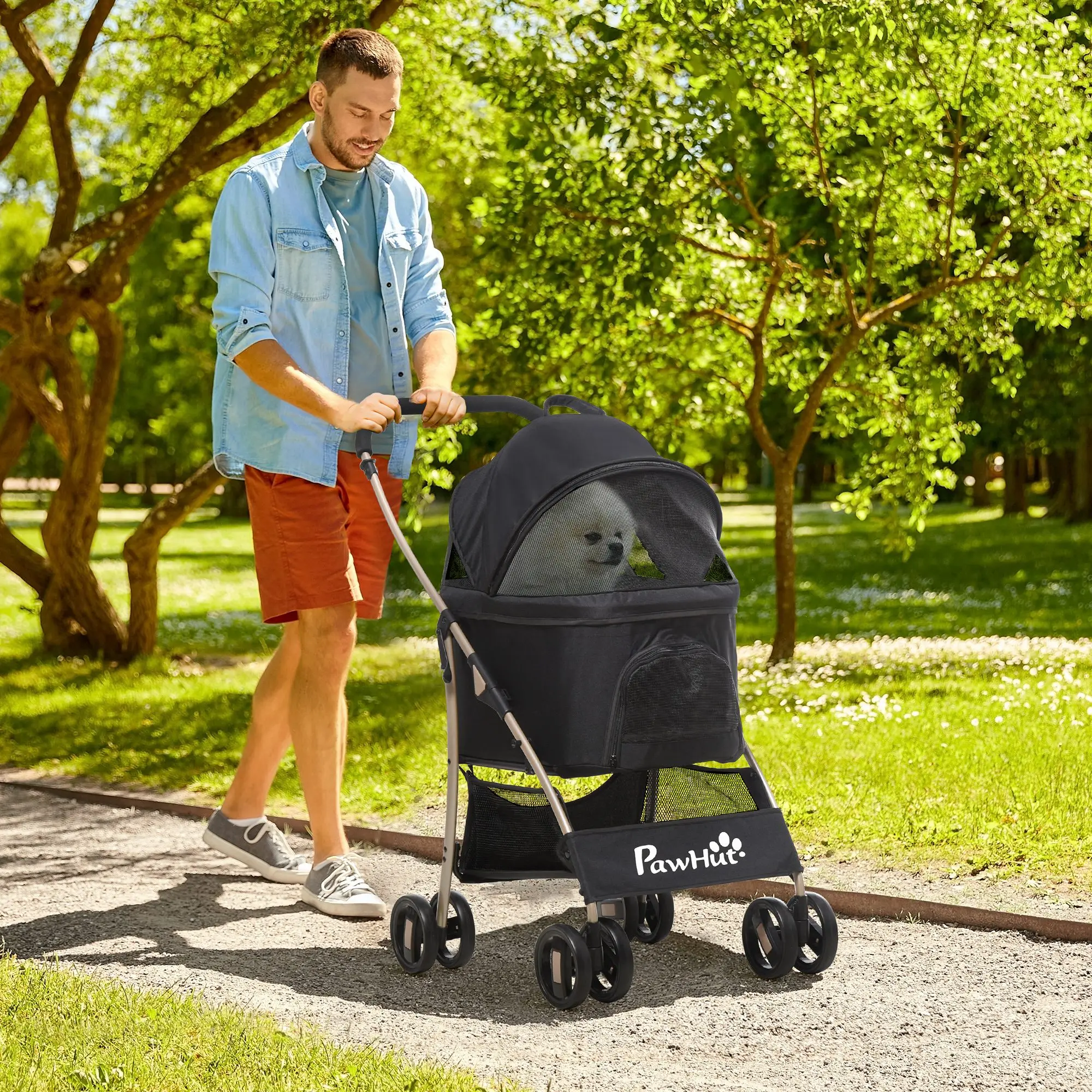 PawHut hondenkar 2 in 1 hondenkar draagtas opvouwbare hondenbuggy met kussen