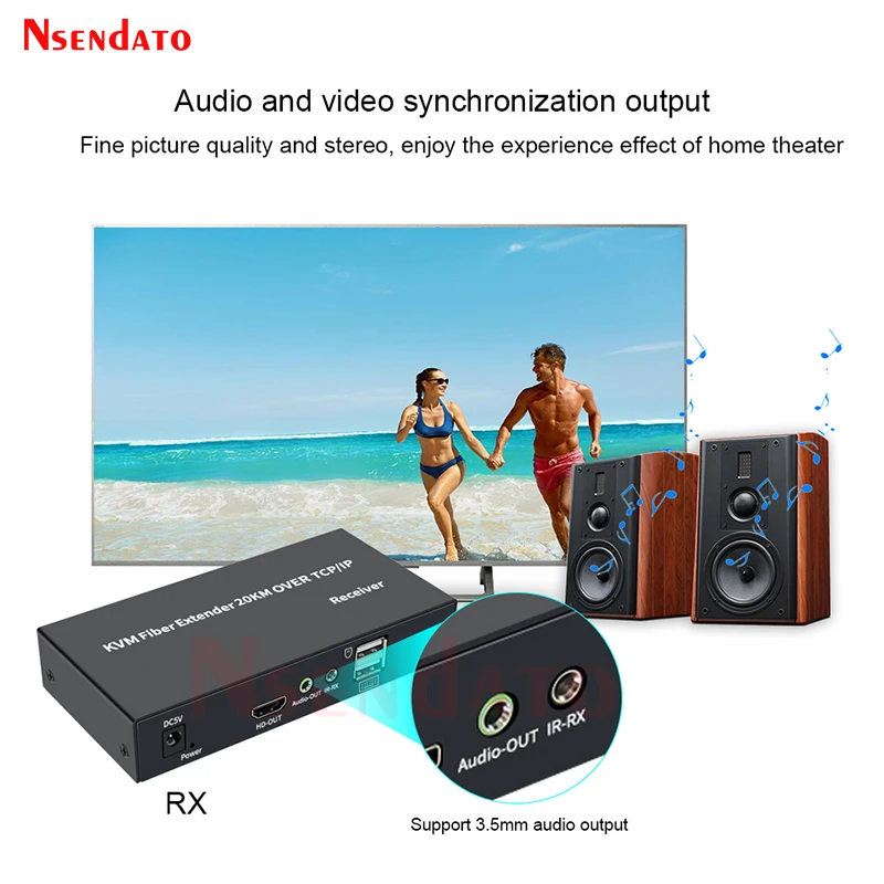 Extensor HDMI KVM de 20Km sobre fibra óptica con USB2.0 SC HDMI a transmisor y receptor AV de fibra óptica extensor HDMI KVM Switch