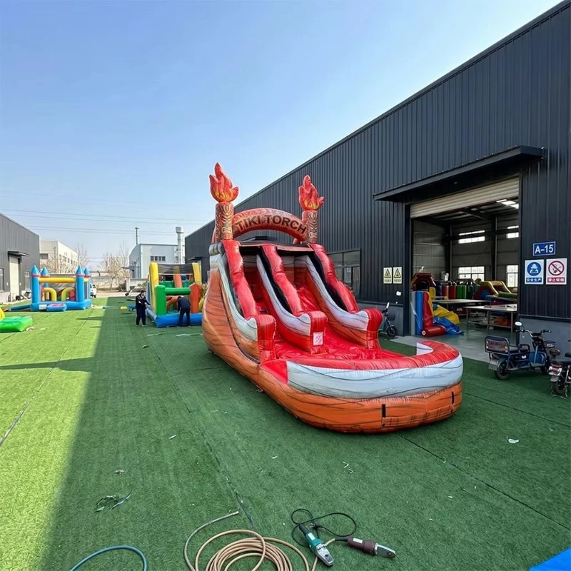 Water Slide Inflatable - Tropikal tarzda, havuzlu ticari şişme su