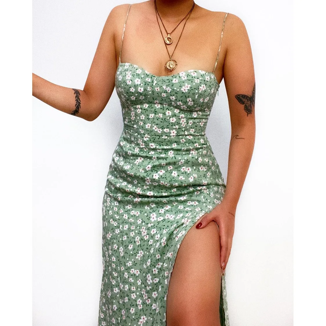 

2025 Spring/Summer New Floral Print Slim Fit Sexy Lace Up Dress 22073