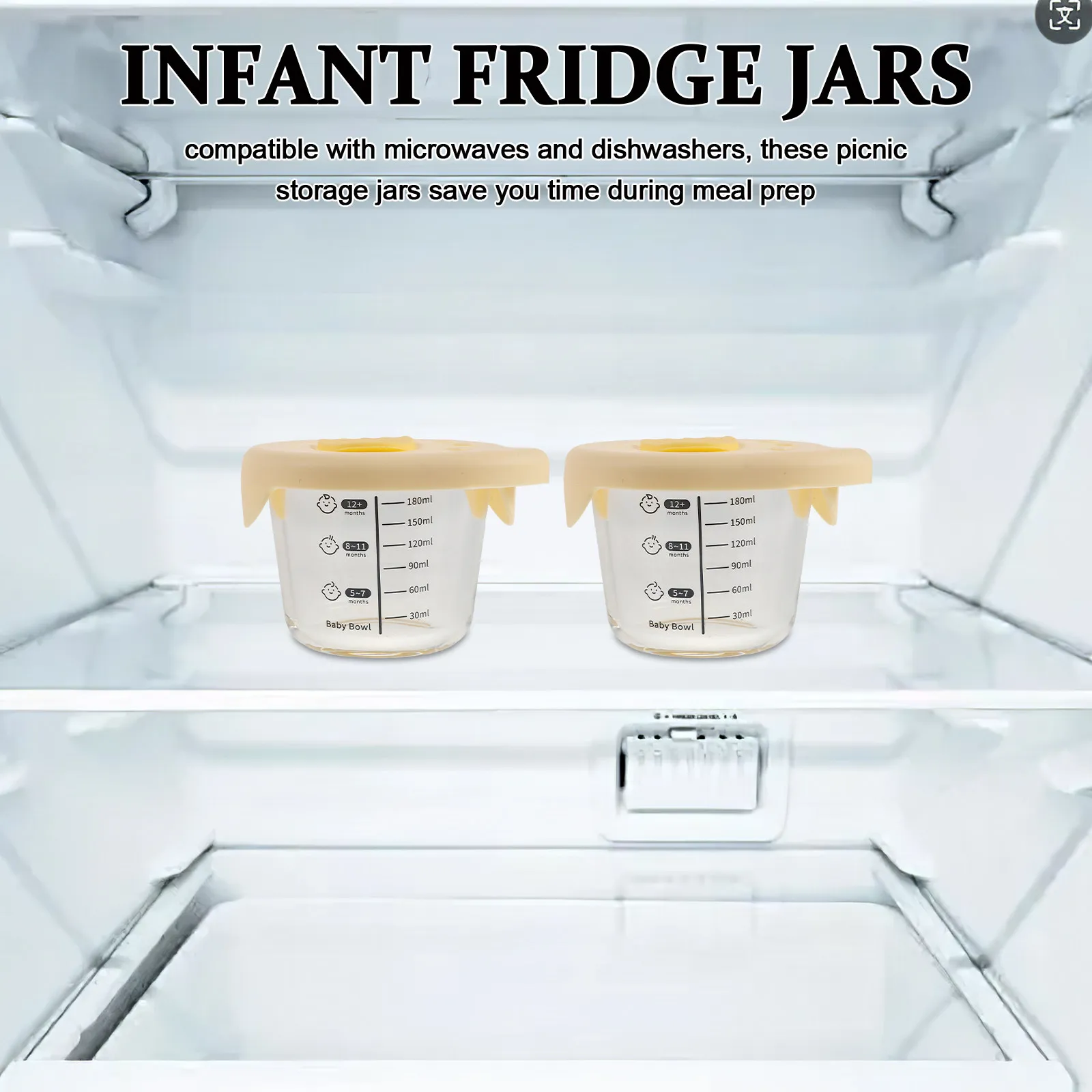 2Pcs Glass Baby Food Storage Container Outdoor Activities 230Ml Leakproof Microwave Freezer Dishwasher Safe