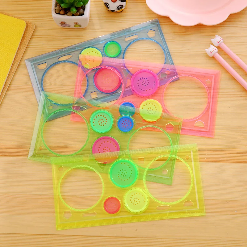 20 Pcs Creative Puzzle Color Transparent Kaleidoscope Plastic Drawing Ruler/Student Children Prize Gift/Wholesale