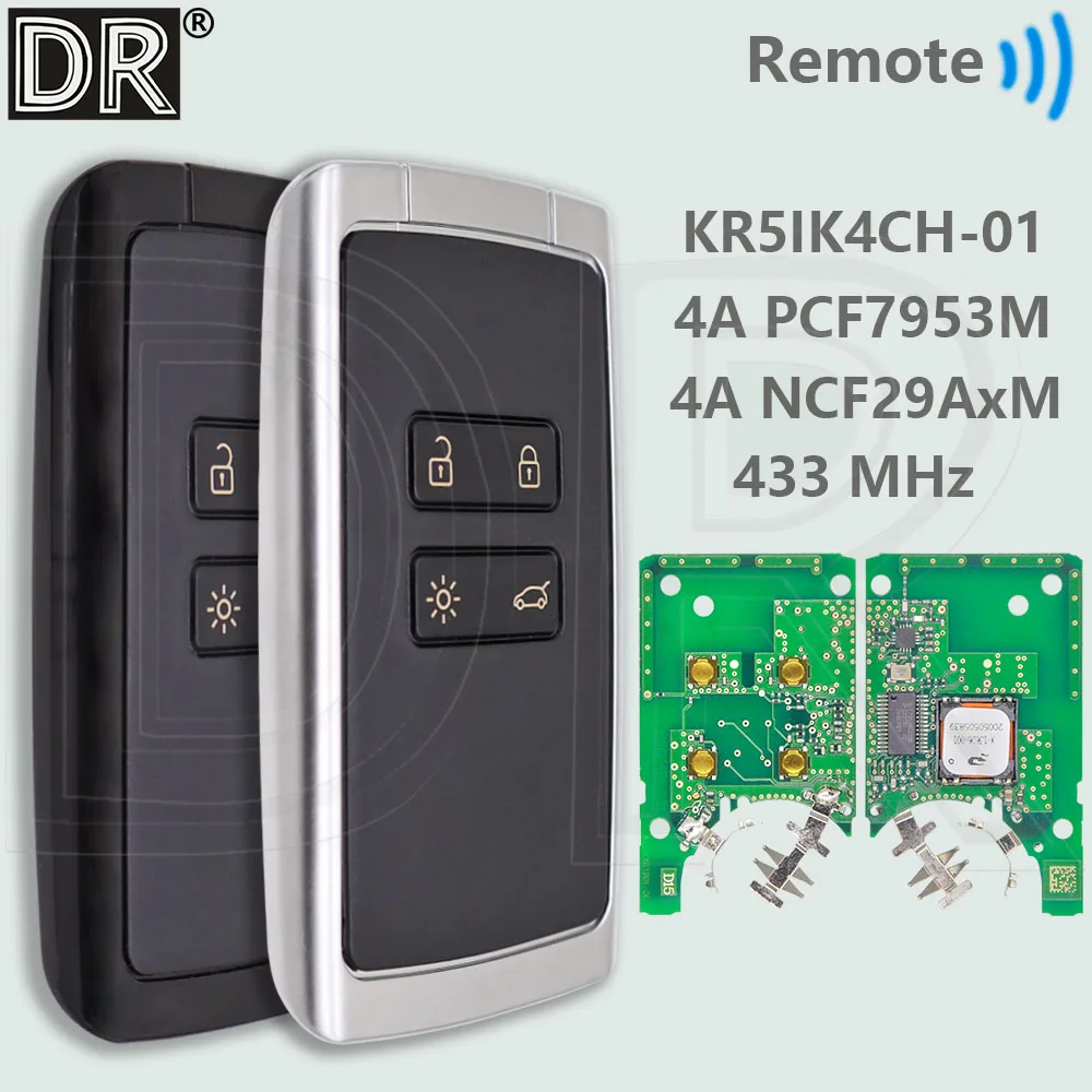 Clé télécommande de voiture DR 4A PCF7953M/NCF29xMChip 433MHz KR5IK4CH-01 pour Renault Kadjar Clio5 Zoe2 Koleos Captur Scenic Megane 2016 – 2022