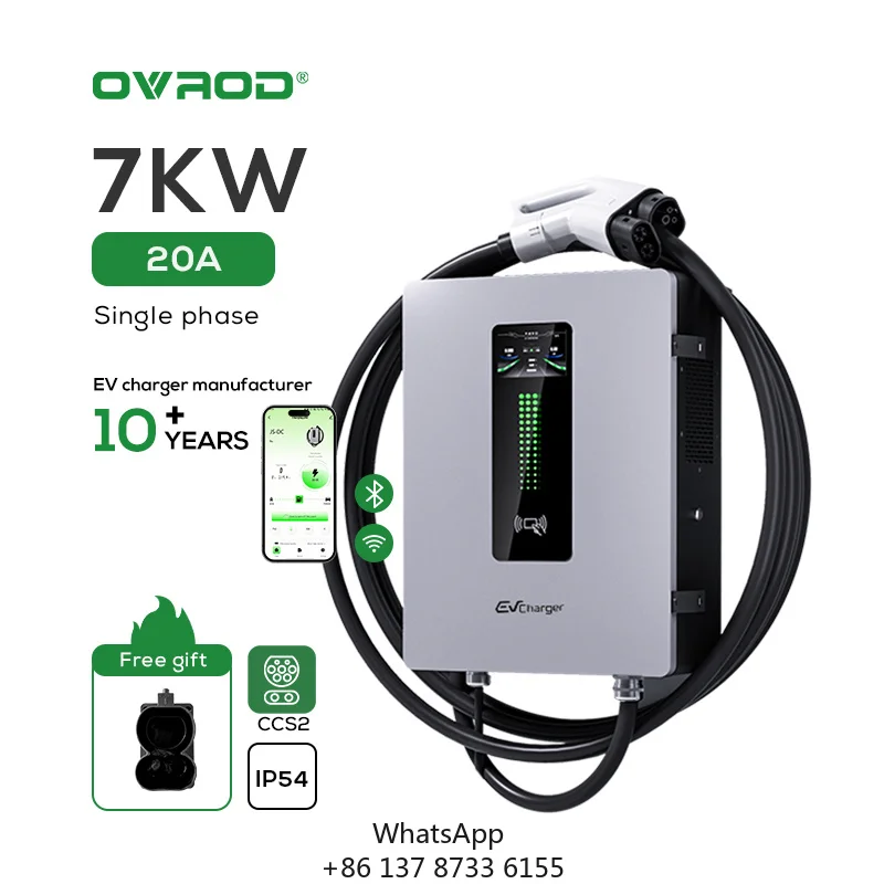 Ovrod Smart DC RFID Level 3 Home EV Fast Charger 7Kw CCS2 Wall Mounted EV Charger Station Wallbox DC Fast Charger