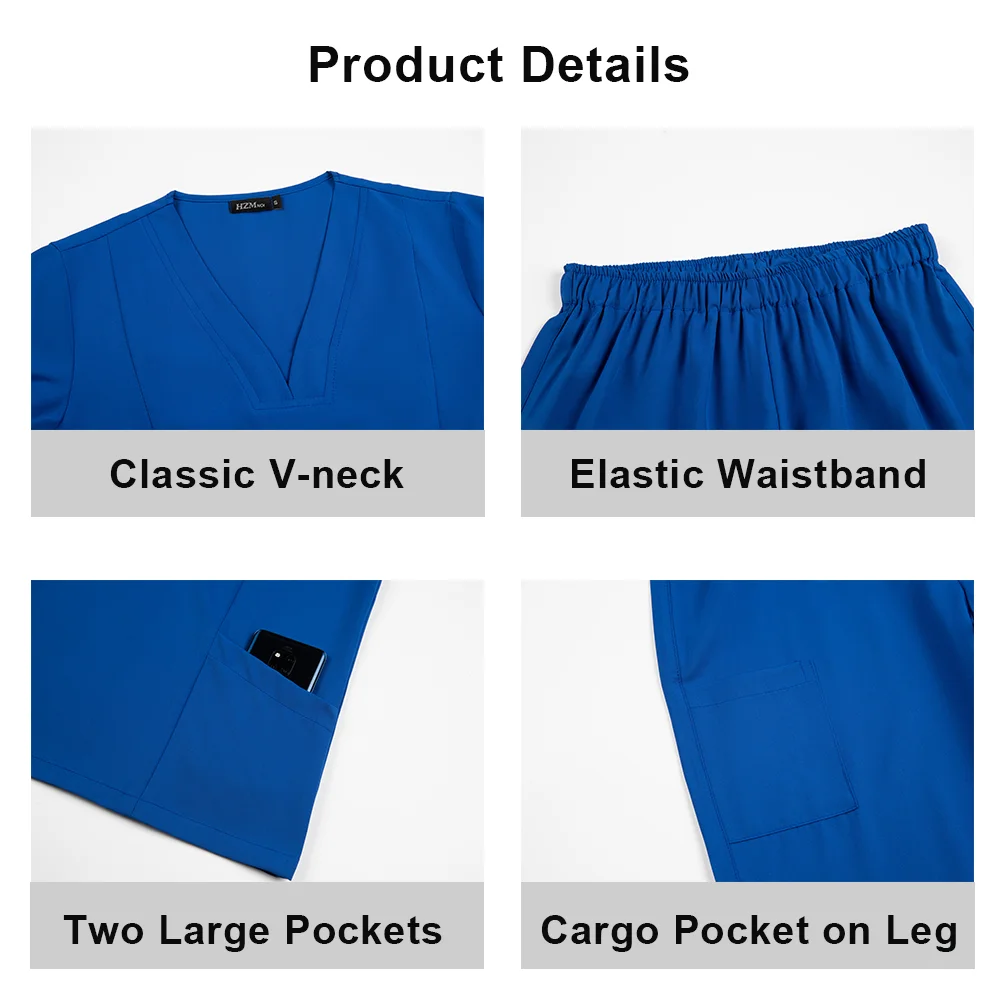 Nursing Articles Surgical Uniforms Woman Women's Pajamas Clinical Uniform Nurse  Hospital White Top Pants Set with Pockets