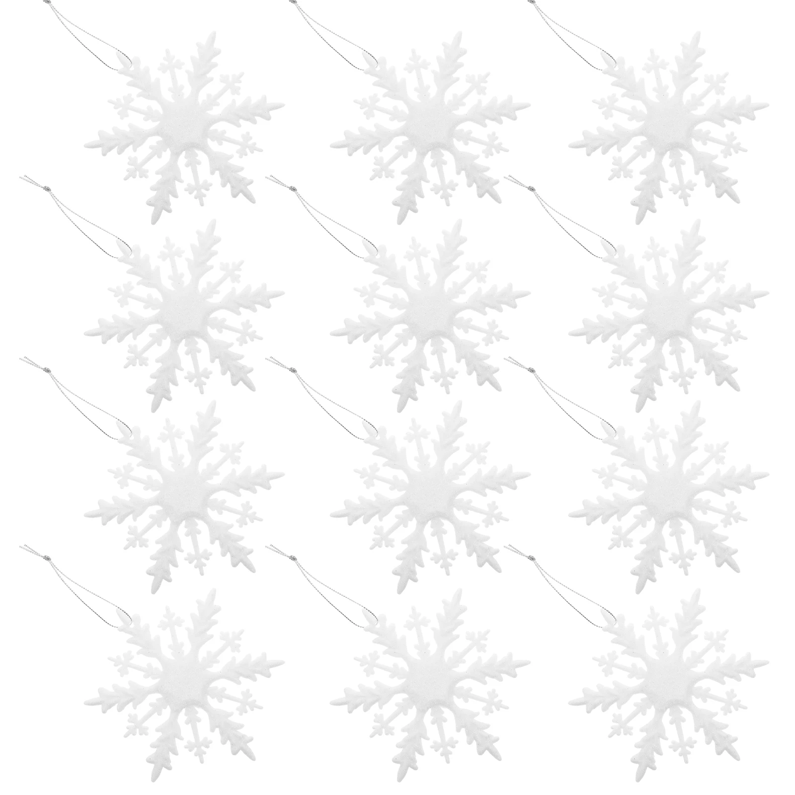 

12Pcs White Snowflake Ornaments Plastic Hanging Christmas Tree Decorations Winter Snowflake Hanging Ornaments for Home Office