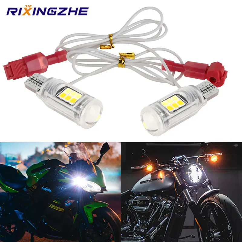 2PCS T15 Dual Color W16W LED Bulbs Motorcycle Turn Signal Tail Daytime Running Light Motorcycle Car Accessories Tail Lamps