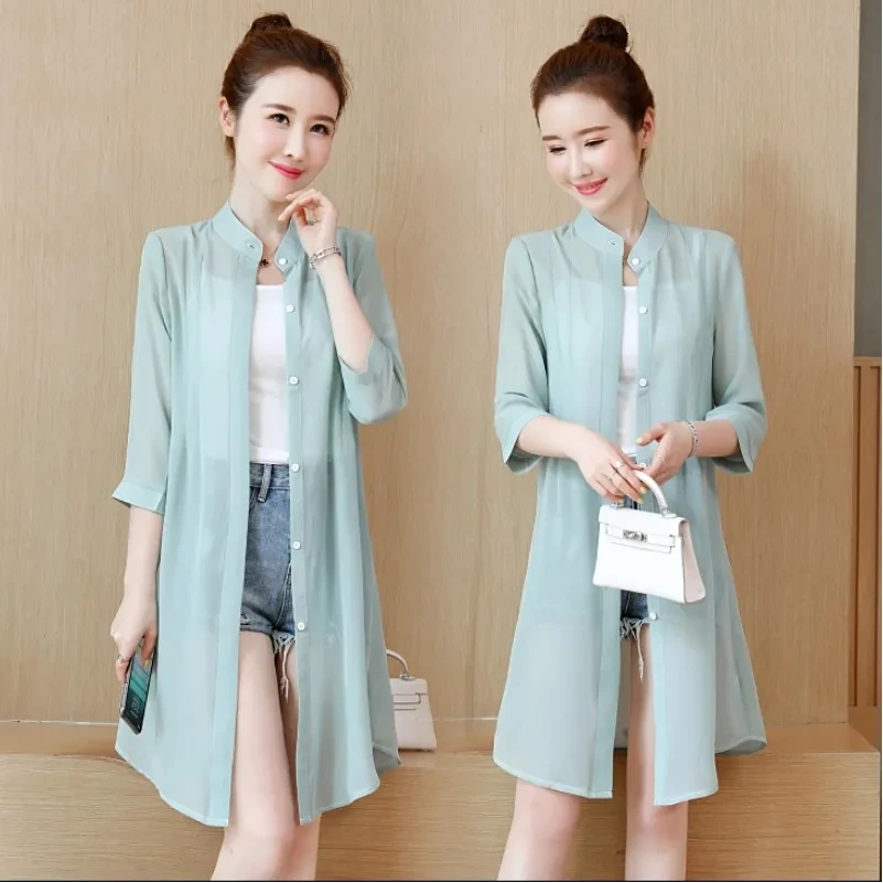 2023 Women\'s Sun Clothing Lightweight Long UV Protection Jacket Summer Large Size Thin Jacket Female Chiffon Cardigan Coat 5XL