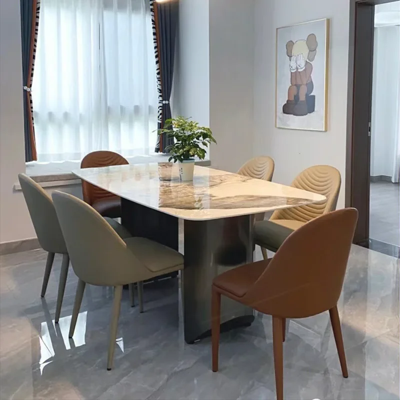 Nordic Italian minimalist stainless steel Delifeng brand rock slab dining table small household rectangular