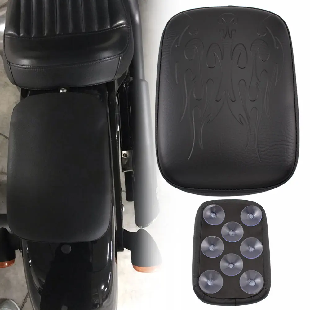 Motorcycle Black Rear Passenger Cushion 8 Suction Cups Pillion Pad Seat For Harley Dyna Sportster Honda Yamaha Suzuki Bobber