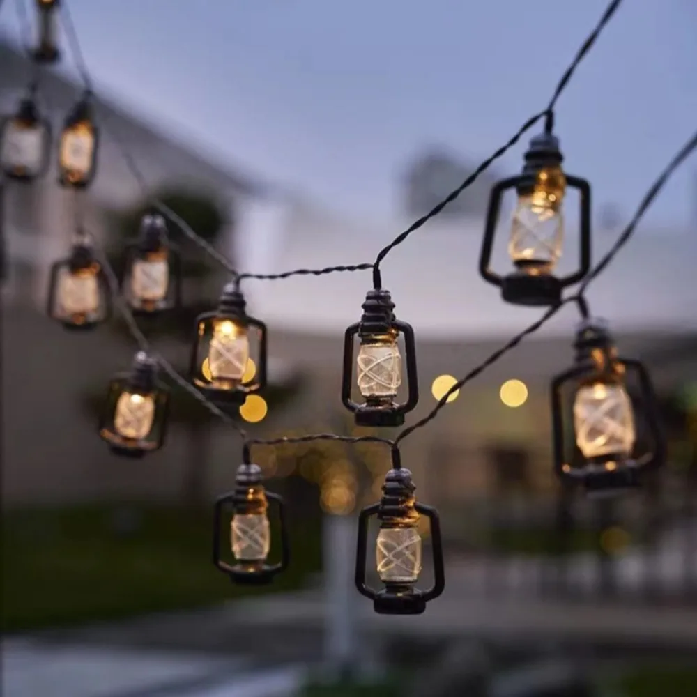 New Hanging Ramadan Lantern Retro Light String Battery version Waterproof Fairy Light Courtyard Outdoor Lighting