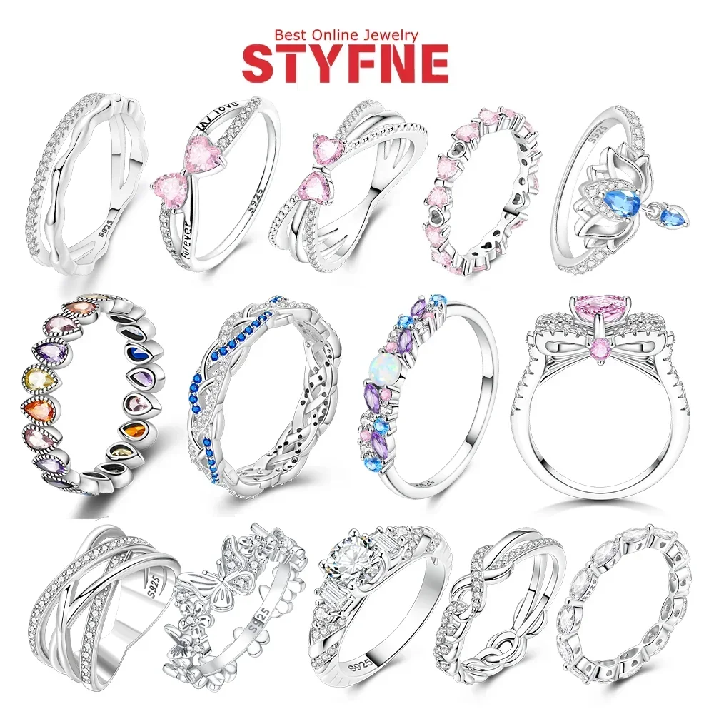 

Кольца из серебра 925 пробы на День святого Валентина, черное и розовое сердце, блестящие циркониевые кольца, модное кольцо для женщин, подарок, ювелирные изделия своими руками