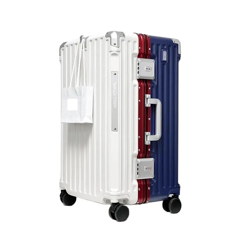 

White and Blue Luggage 24-inch Thickened Durable Multi-functional Aluminum-framed Trolley suitcase