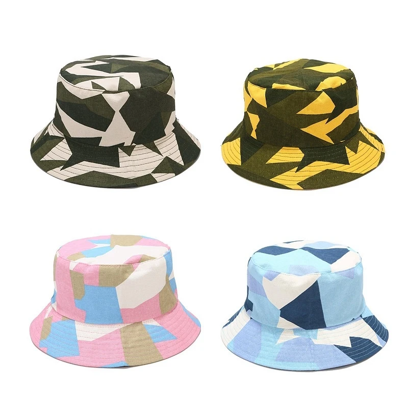 Abstract Camo Print Bucket Hat Unisex Geometric Fisherman Cap Casual Sun Hat for Outdoor Streetwear