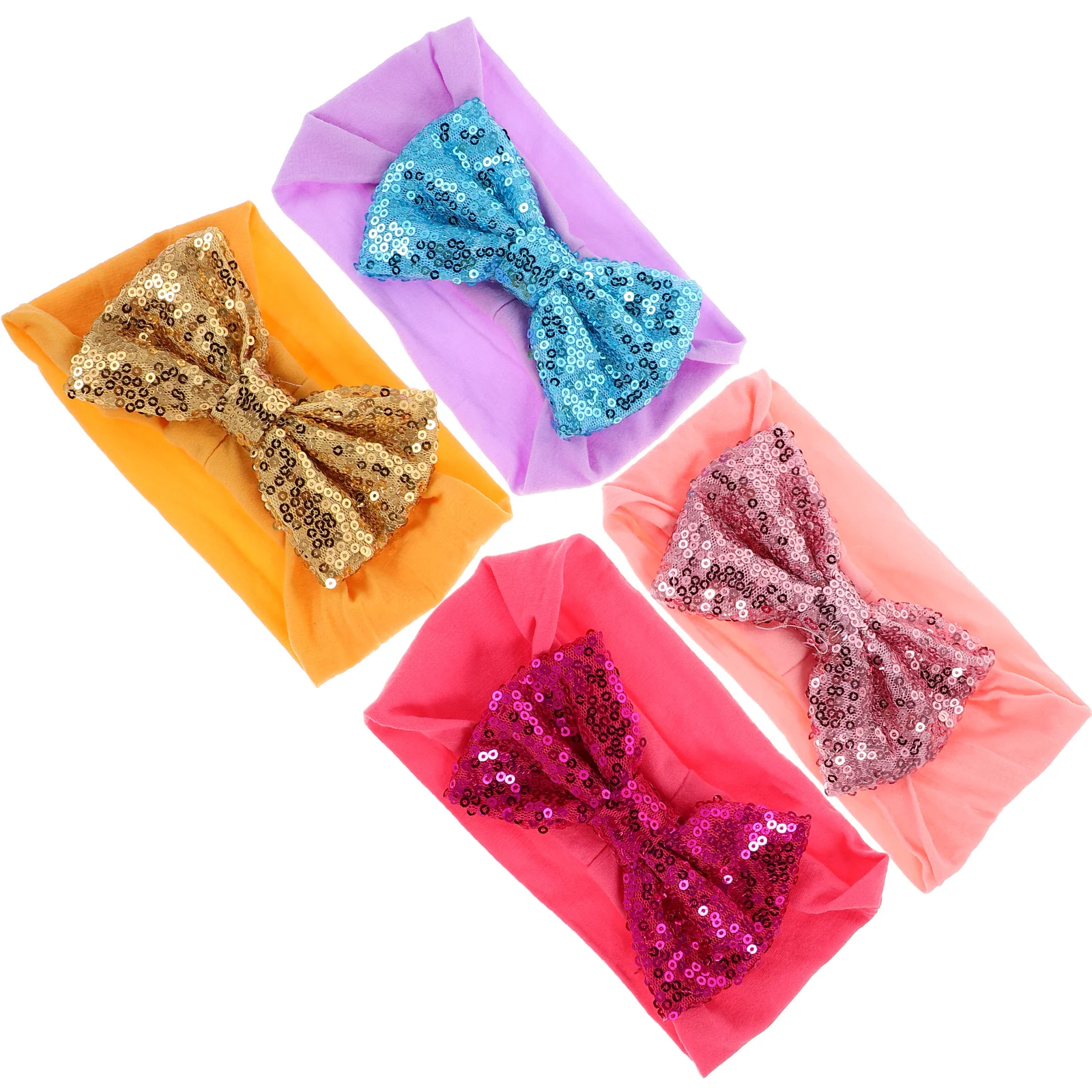 

4pcs Children'S Headbands Baby Girls' Hair Accessories Sparkling Sequin Bows Stretchy Soft Fabric Glitter Hairbands For