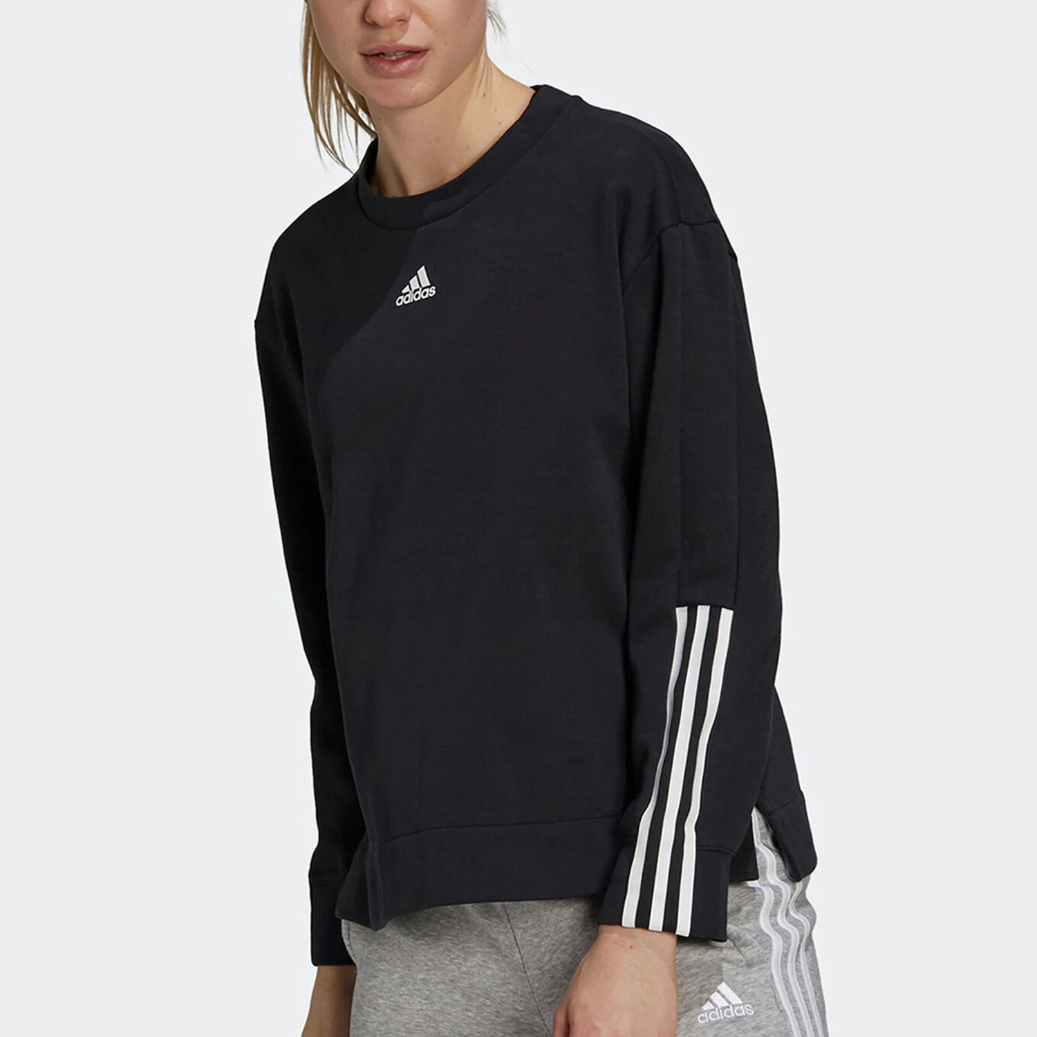 Adidas genuine women's casual and fashionable letter printed round neck long sleeved T-shirt GS1348