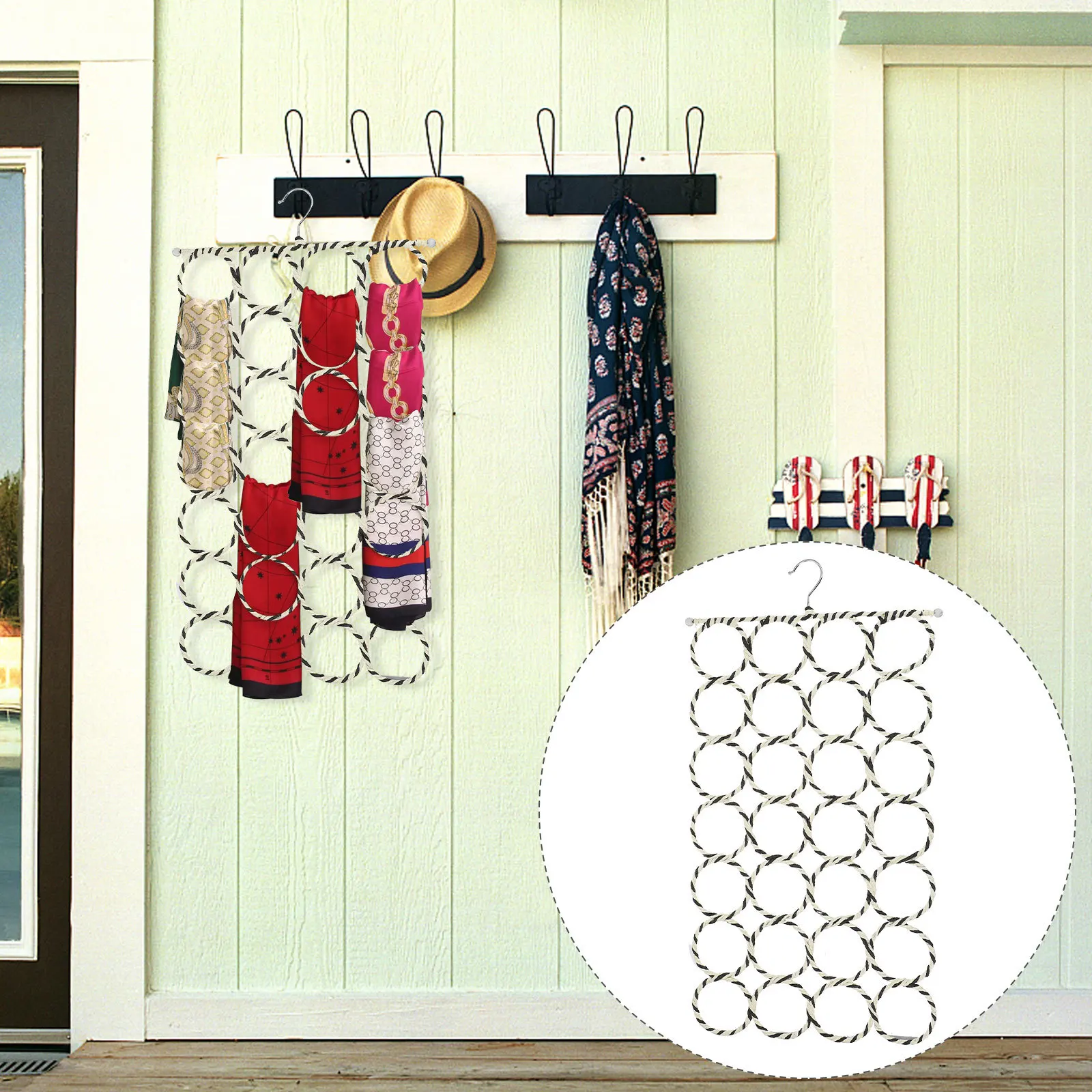 

1pc Paper Vine For Scarves Clothes Holding Ring Ties Belts Storage Heavy Duty Iron Holder Closet Organizer Shawl Display Rack