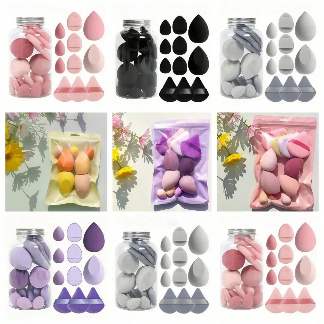 Kit di spugne per trucco professionale da 15 pezzi: set di doppio uso e soffio di cipria con custodia da viaggio |   Strumenti ipoallergenici di livello salone