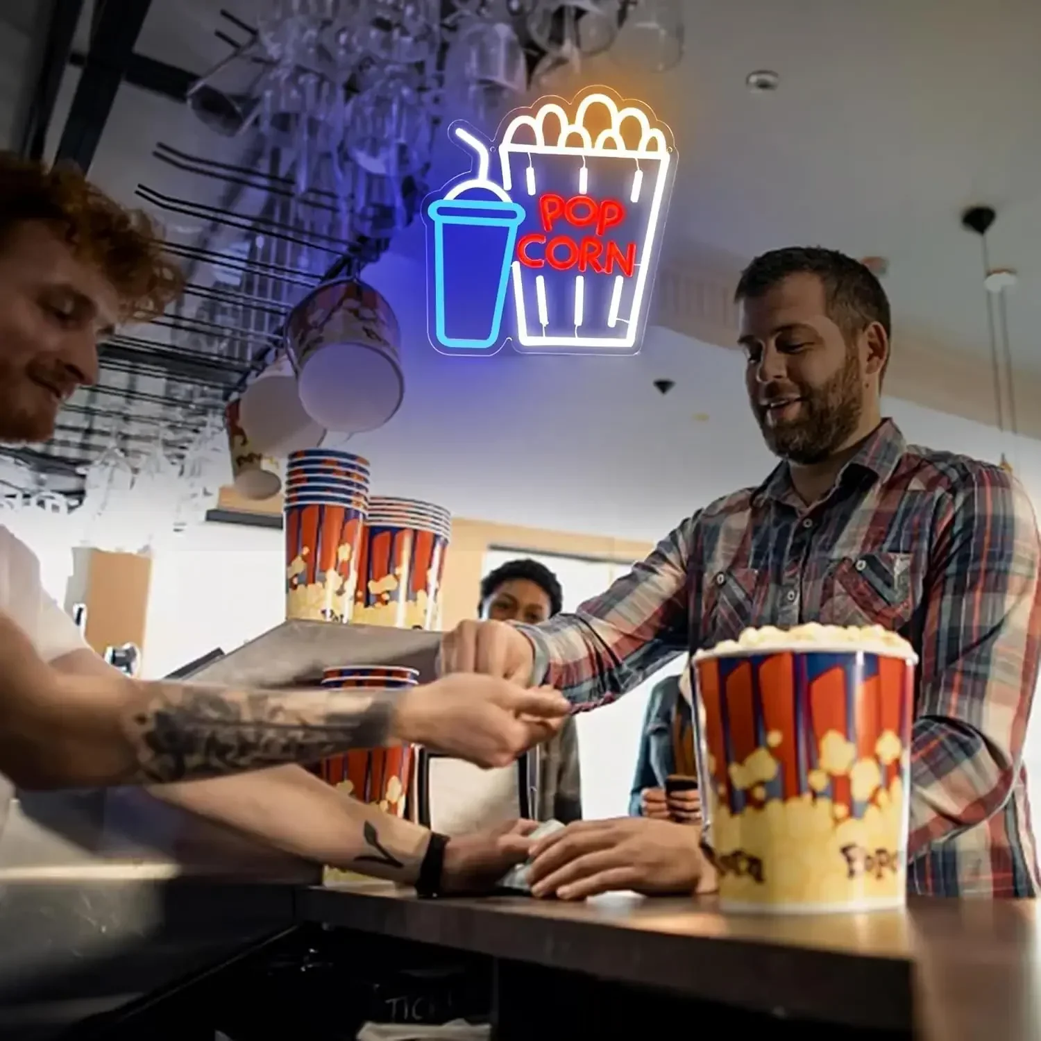 Popcorn Neon Sign LED Wall Art USB Powered Drink Cup Theme Decor Cinema Home Theater Party Kitchen Aesthetic Hanging Light