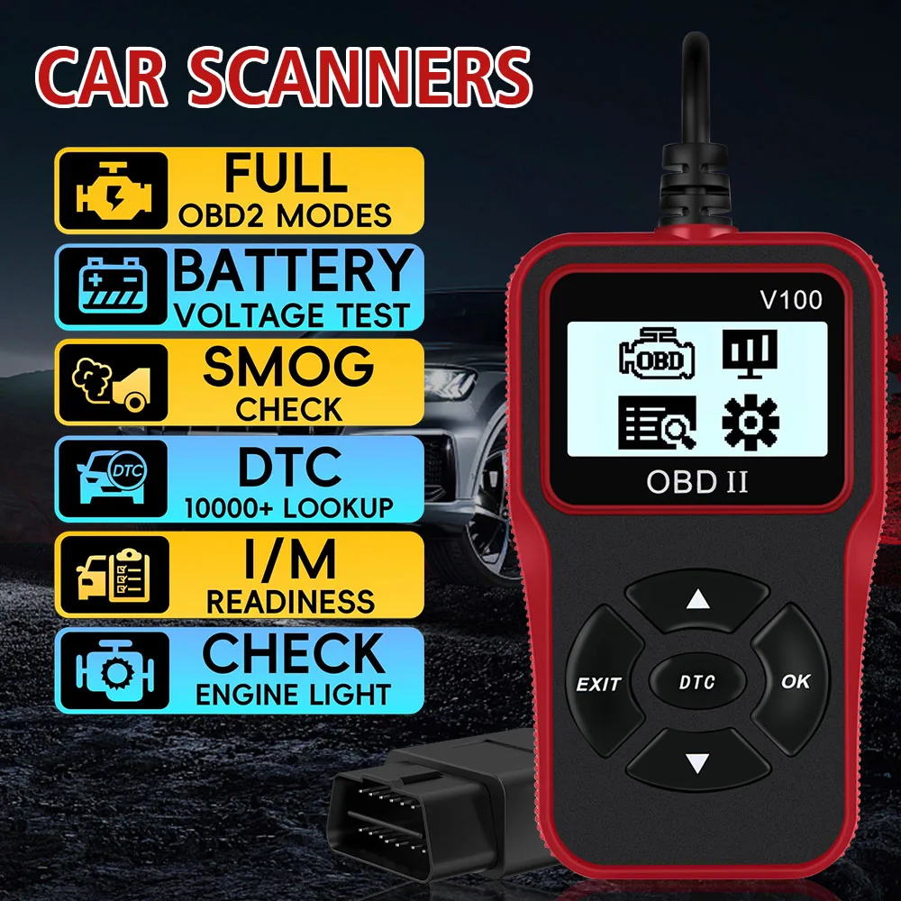 

OBDII EOBD Автомобильные диагностические инструменты OBD 2 сканер цифровой дисплей 16-контактный универсальный считыватель кодов V100 OBD2