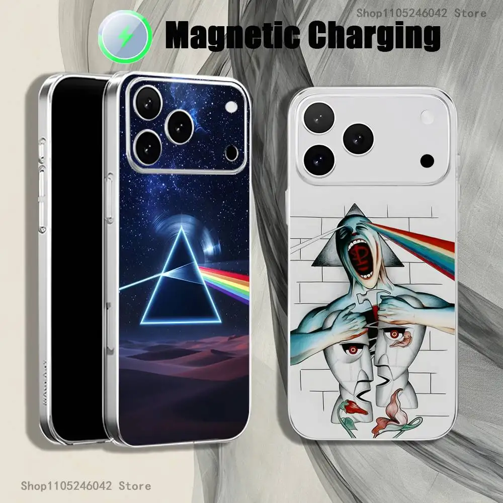 P-Pink-es F-Floyd-es Shockproof Transparent White Phone Case For iPhone 17,16,15,14,13,12,11,Pro,Max Magnetic Wireless Charging