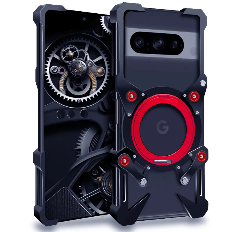 

Luxury Armor Metal Aluminum Phone Bumper For Google Pixel 10a 9a 8a 10 9 8 7 Pro XL Cover Mechanical Purely Handmade Skull Case