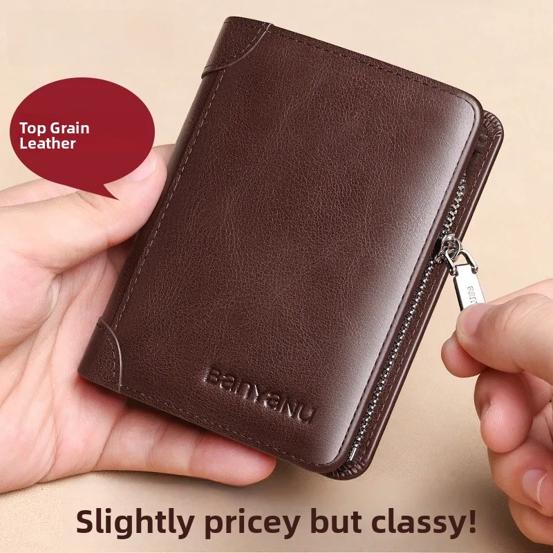 high-end-top-layer-cowhide-wallet-men's-zipper-coin-purse-genuine-leather-large-capacity-multi-function-driver's-license-anti