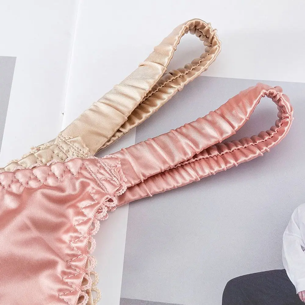 Image of Nahtloser Komfort für Damen, Sportunterhosen, dünner Bund, einfarbige Damenunterwäsche, Schleifenunterhosen, Damen-Tanga, Satin-Slips