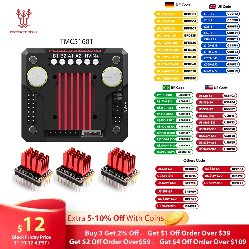

BIGTREETECH TMC5160 Pro V1.1 Driver High Power 3D Printer Parts For BTT Octopus Pro SKR V1.4 Turbo TMC2209 Mini E3