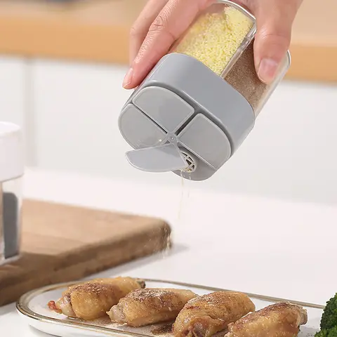 4 In1 Camping Seasoning Jar With Lids Transparent Spice Dispenser 4 Compartment For Outdoor Cooking BBQ Salt And Pepper Shaker