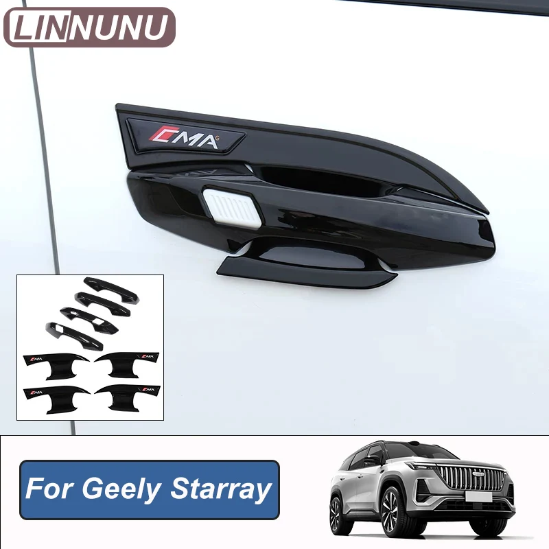 LINNUNU Car Door Handle Bowl Cover Trim Protector Anti-Scratch For Geely Starray New Atlas 2022-2027 Exterior Accessories Parts