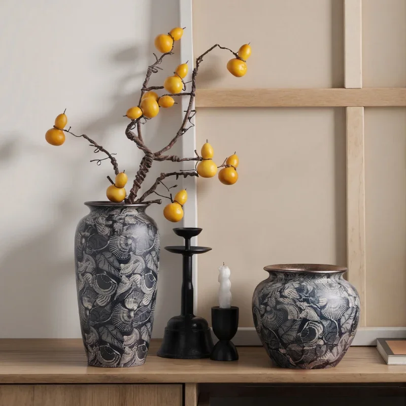 Retro Luxury Ceramic Vase, Rustic Pottery Flower Vase for Floral Arrangement, Tabletop Decor Ornament for Home Hotel Airbnb
