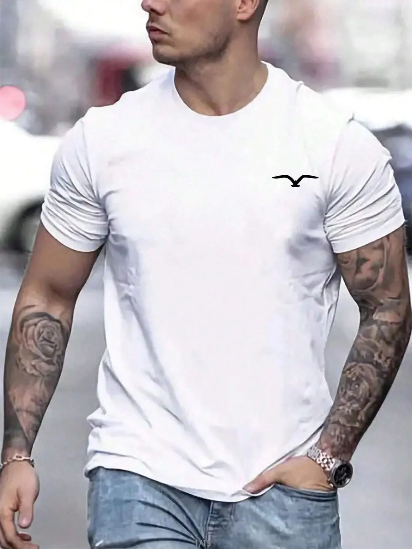

Summer simple pattern printed men loose comfortable casual sports round neck short sleeve T-shirt top 100% cotton