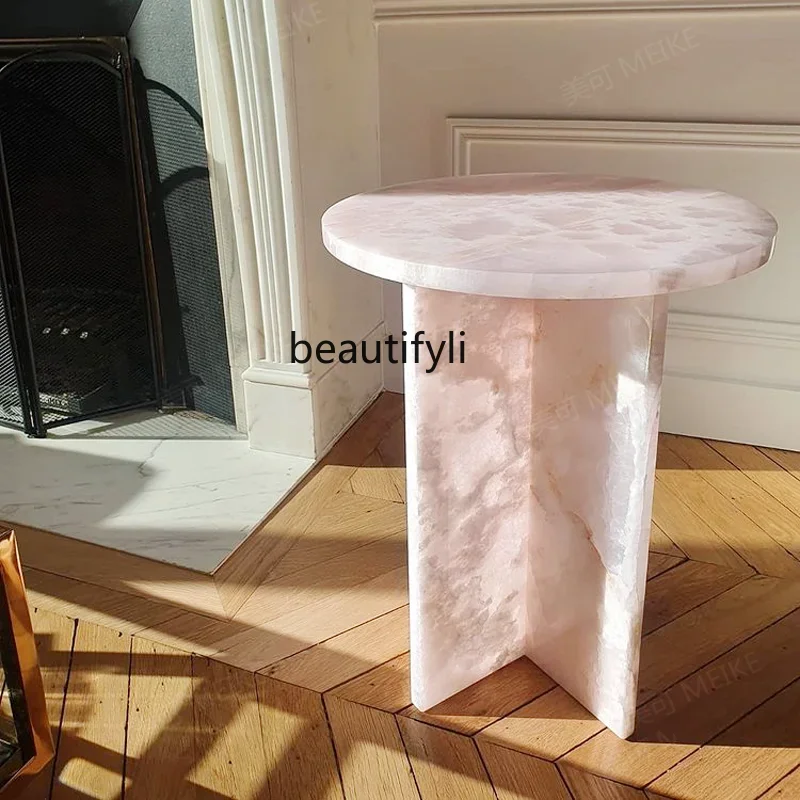yj Pink Jade Side Table Small Apartment Living Room Sofa Side Cabinet Corner Table Creative Art Small Coffee Table