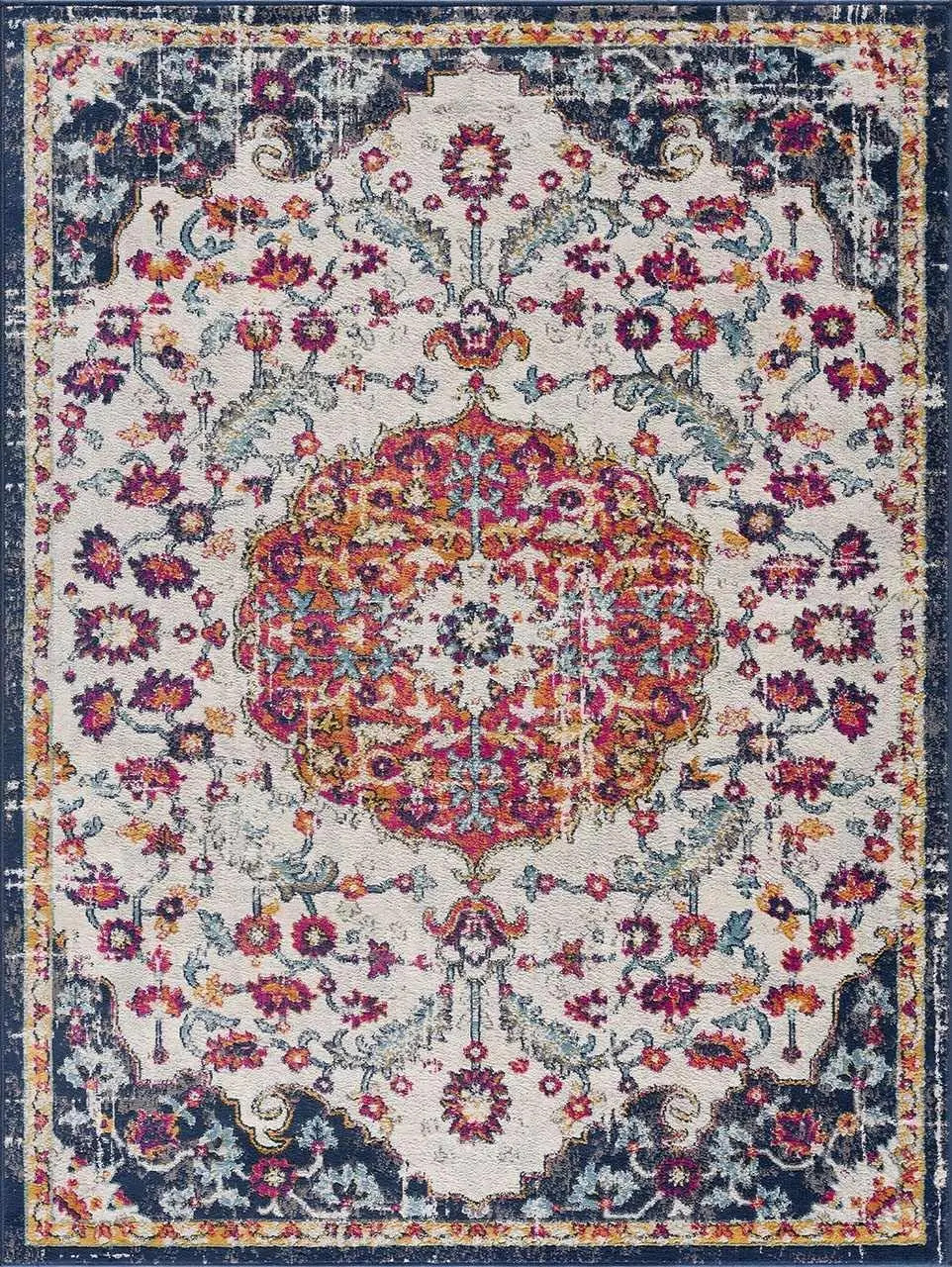 Oriental Distressed Boho Chic Floral Medallion Door Mat Washable Non Slip for Entryway Hallway Small Space Home Decor Area Rug